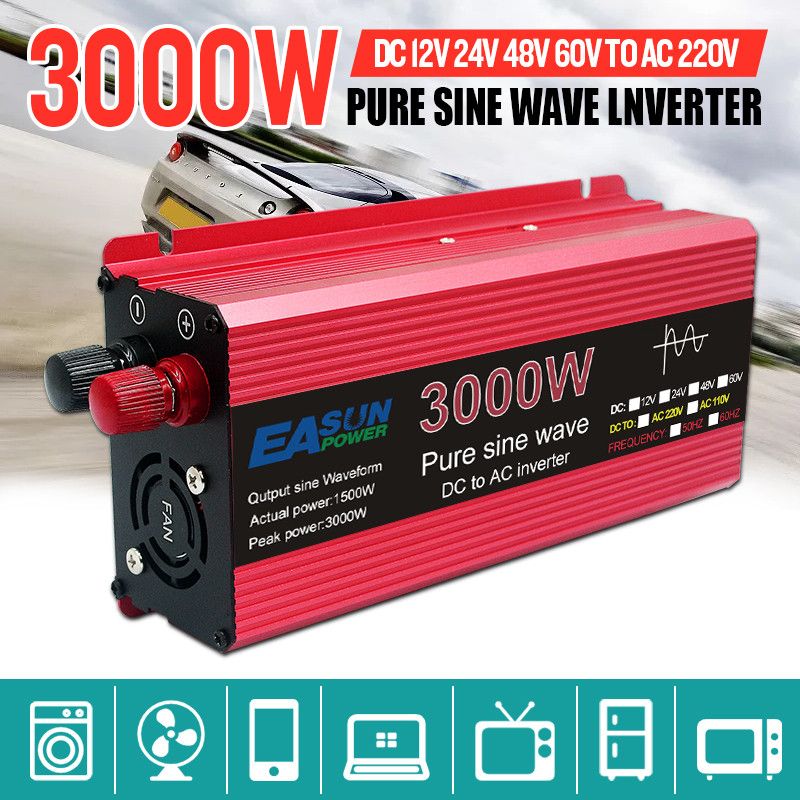 Pure Sine Wave Inverter 3000W 2200W 1600W 1000W Durable Aluminum-Magnesium Design High Efficiency Camping Power
