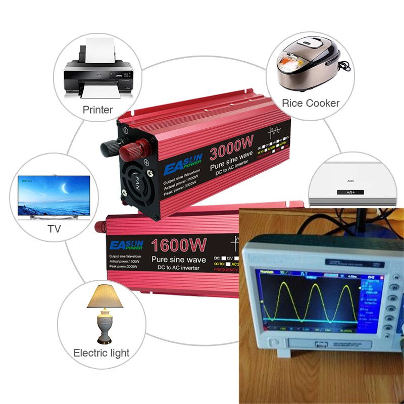 Pure Sine Wave Inverter 3000W 2200W 1600W 1000W Durable Aluminum-Magnesium Design High Efficiency Camping Power