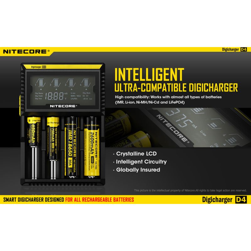 Nitecore D4 Digicharger LCD Display Intelligent Battery Charger Li-ion Ni-MH Smart Power Solution