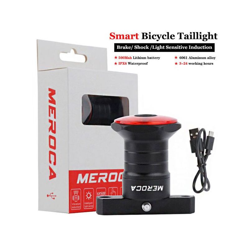 Smart Bicycle Tail Light with Auto Start Stop Brake Light USB Charge IPX6 Waterproof Cycling Safety Light