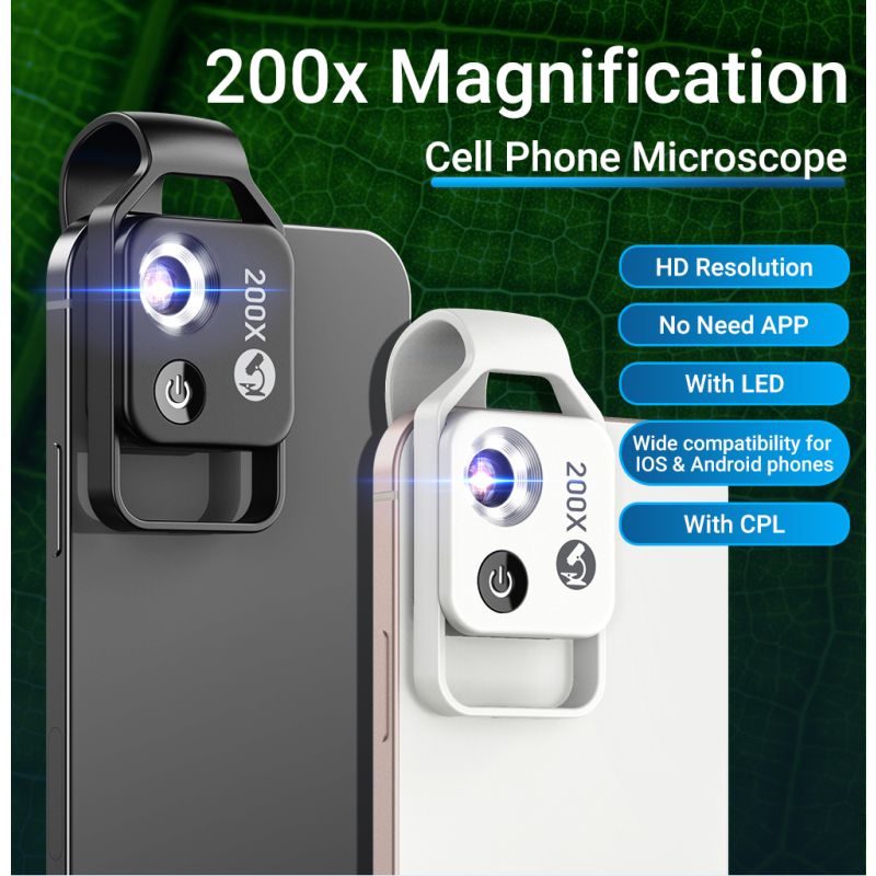APEXEL 200X Microscope Lens with CPL Mobile LED Light for iPhone Samsung Perfect for Macro Photography