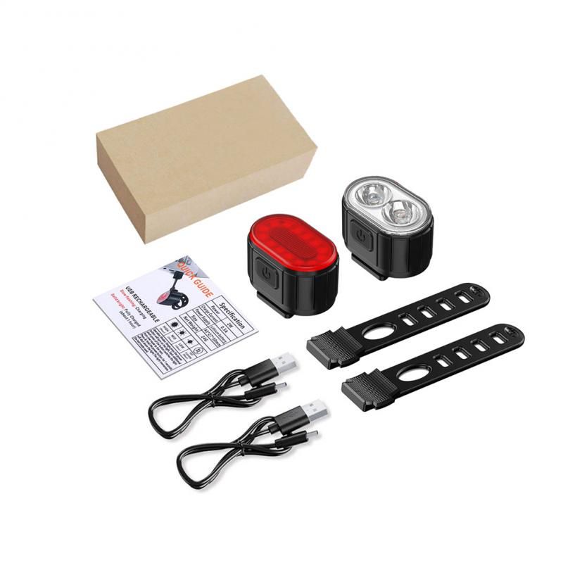 USB Rechargeable Bike Light Set Waterproof LED Urban Cycling Visibility Lightweight Front Light and Red Taillight