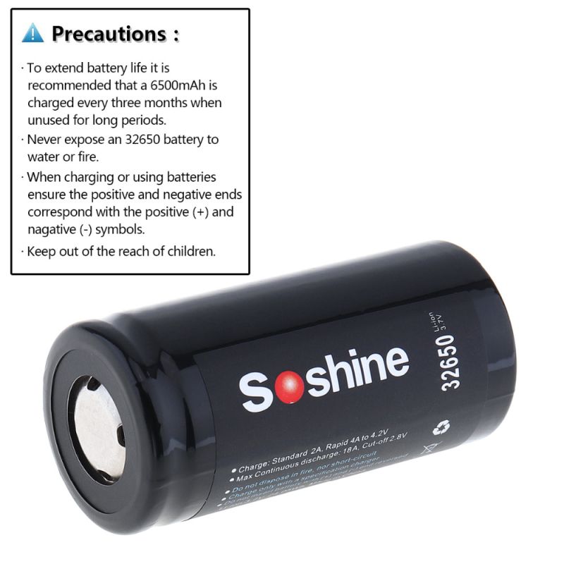 Soshine 6500mAh 3.7V 32650 Lithium Rechargeable Battery High Energy Density Long Lifespan for Tools Gadgets