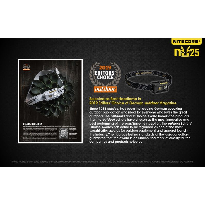 Nitecore NU25 XP-G2 S3 LED Rechargeable Headlamp 360 Lumens Lightweight Adventure Accessory Outdoor Lighting