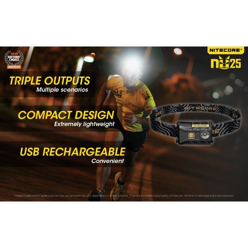Nitecore NU25 XP-G2 S3 LED Rechargeable Headlamp 360 Lumens Lightweight Adventure Accessory Outdoor Lighting