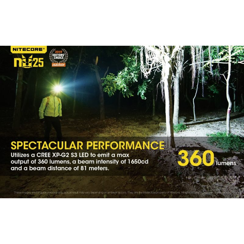 Nitecore NU25 XP-G2 S3 LED Rechargeable Headlamp 360 Lumens Lightweight Adventure Accessory Outdoor Lighting