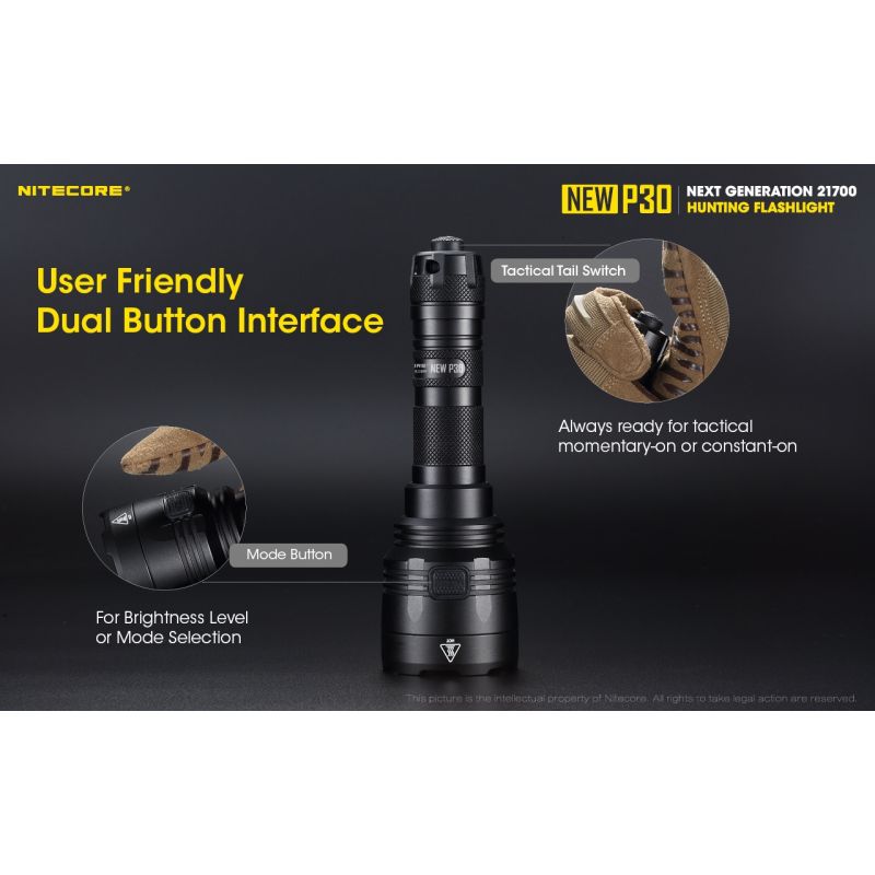 Nitecore P30 XP-L HI V3 1000 Lumens LED Flashlight High Performance 618 Meters Beam for Outdoor and Emergency Use