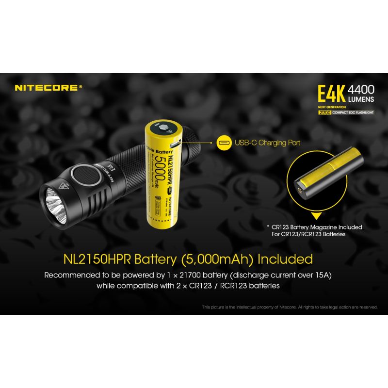 Nitecore E4K 4400 Lumens Compact EDC Flashlight Portable and Durable with Advanced Optical System