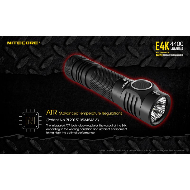 Nitecore E4K 4400 Lumens Compact EDC Flashlight Portable and Durable with Advanced Optical System