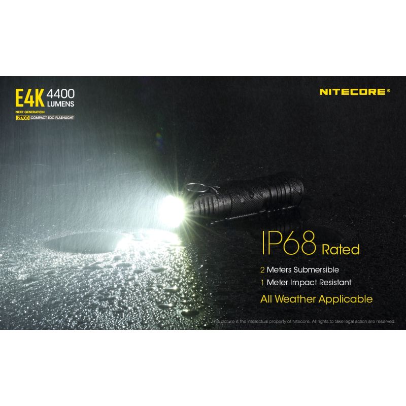 Nitecore E4K 4400 Lumens Compact EDC Flashlight Portable and Durable with Advanced Optical System
