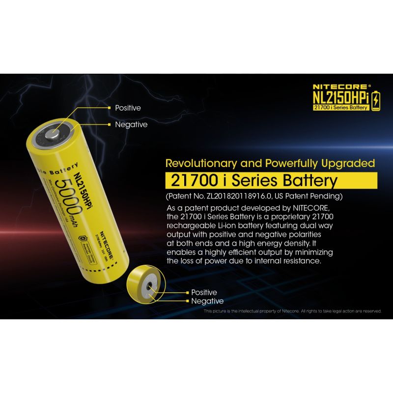 NITECORE NL2150HPi 5000mAh 21700 Li-ion Rechargeable Battery High Performance for Flashlight and Vape