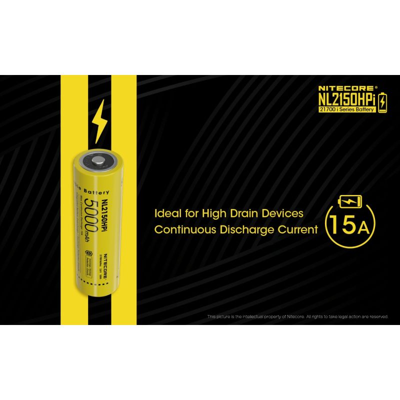 NITECORE NL2150HPi 5000mAh 21700 Li-ion Rechargeable Battery High Performance for Flashlight and Vape
