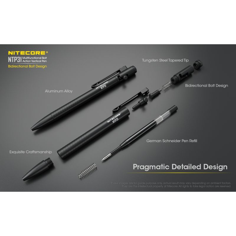 NITECORE NTP31 Ergonomic Bolt Action Tactical Pen Durable Aluminum Alloy Multifunctional Glass Breaker