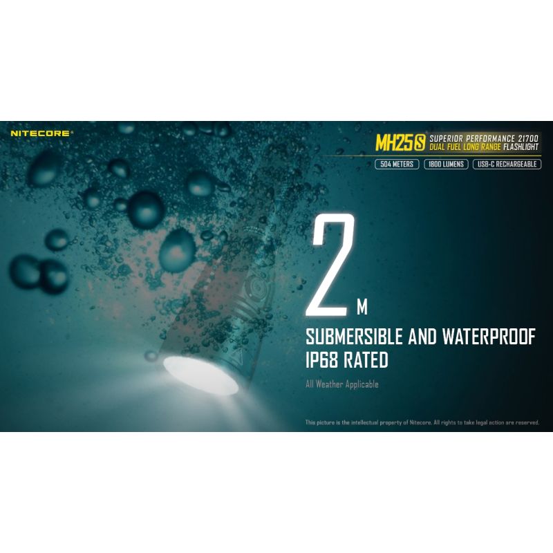 Nitecore MH25S Flashlight 1800 Lumens USB-C Rechargeable LED High Brightness for Outdoor Adventures and Repair