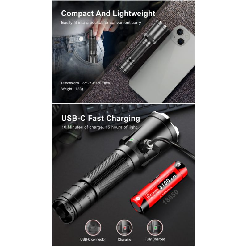 Klarus XT11GT PRO V2.0 USB-C Rechargeable Flashlight 3300 Lumens Tactical Light for Outdoor and Emergency Use