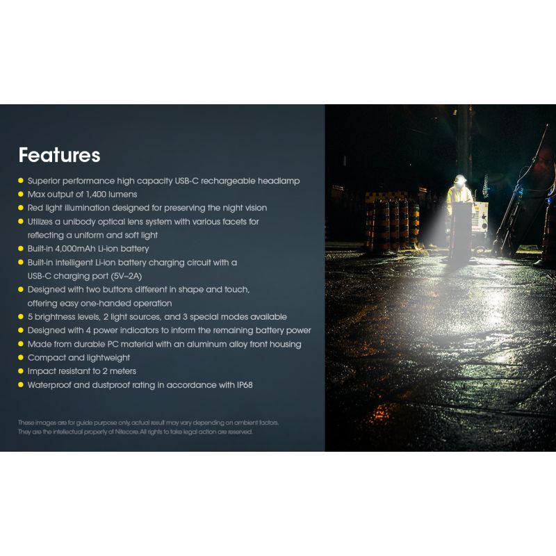 Nitecore NU50 1400 Lumens LED Headlamp for Hiking Lightweight Rechargeable Headlamp with Long Runtime