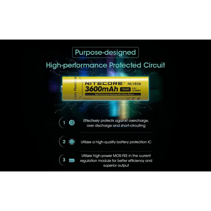Nitecore 18650 NL1836 3600mAh Li-ion Rechargeable Battery