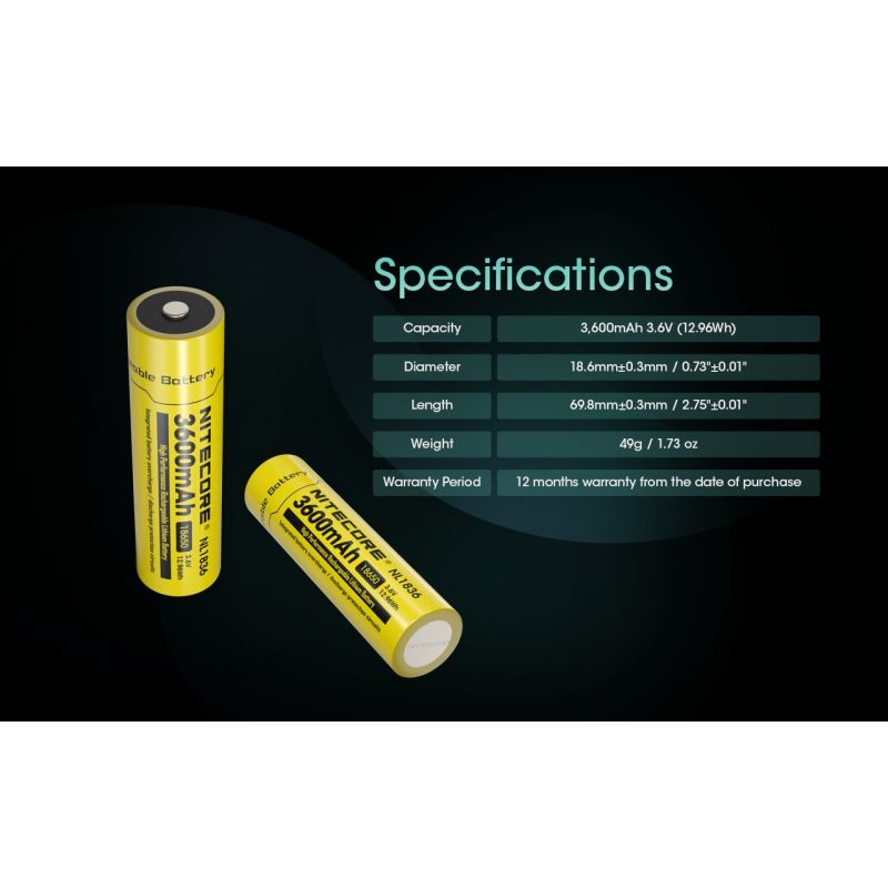 Nitecore 18650 NL1836 3600mAh Li-ion Rechargeable Battery