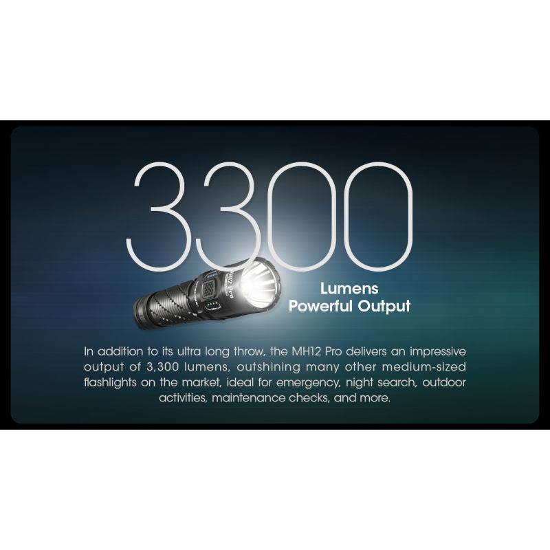 Nitecore MH12 Pro USB-C Rechargeable Flashlight 3300 Lumen High-Intensity Beam for Night Hikes and Adventures
