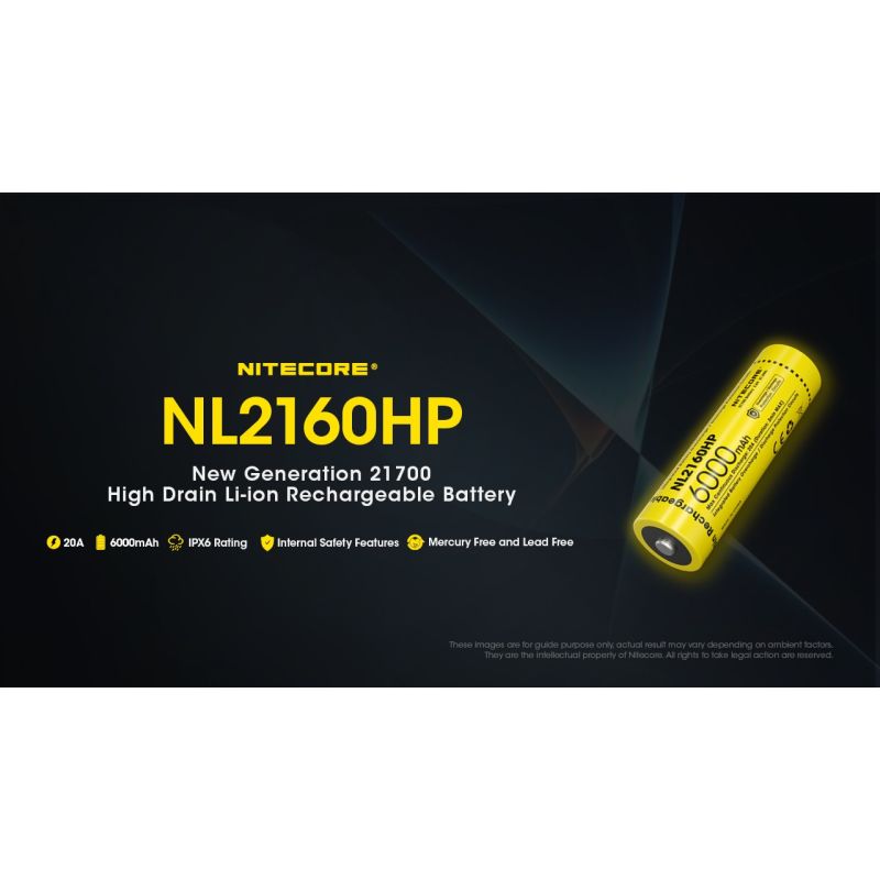NITECORE NL2160HP 6000mAh 3.6V 21700 USB-C Li-ion Rechargeable Battery High Capacity Portable Power Source