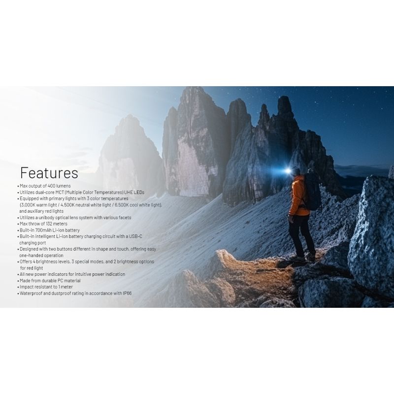 NITECORE NU25 MCT UL 400 Lumen Headlamp Lightweight USB-C Rechargeable for Hiking Camping and Emergencies