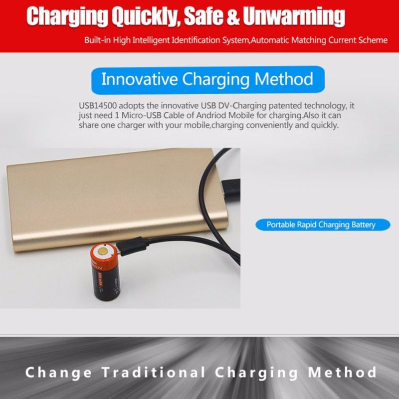 16340 650mAh 3.7V Micro USB Rechargeable Li-ion Battery Eco-Friendly Long-Lasting for Flashlights and Gear