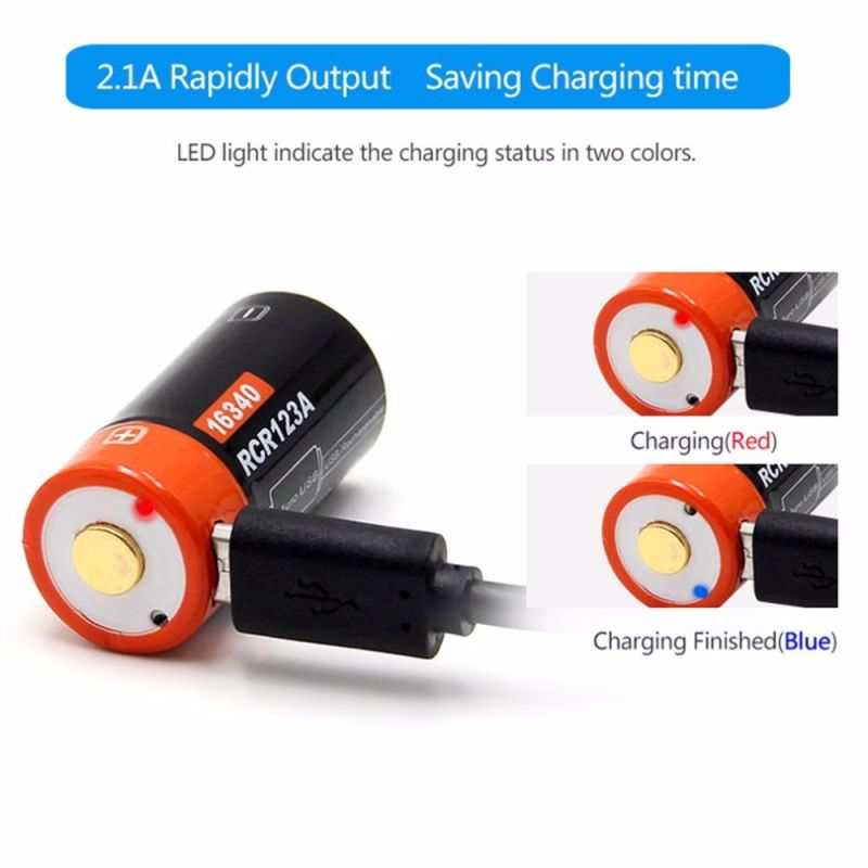 16340 650mAh 3.7V Micro USB Rechargeable Li-ion Battery Eco-Friendly Long-Lasting for Flashlights and Gear