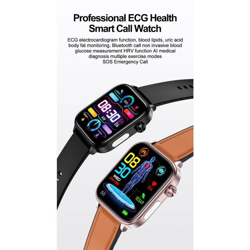 ET570 Blood Glucose Smart Watch ECG Heart Rate Blood Pressure Smartwatch