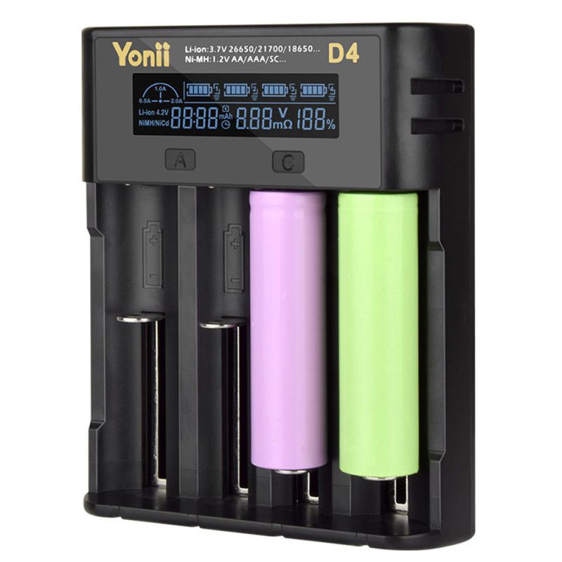 YONII D4 LCD 4 Slot 18650 Battery Charger for 18650 21700 26650 Lithium AA AAA Ni-mh Battery