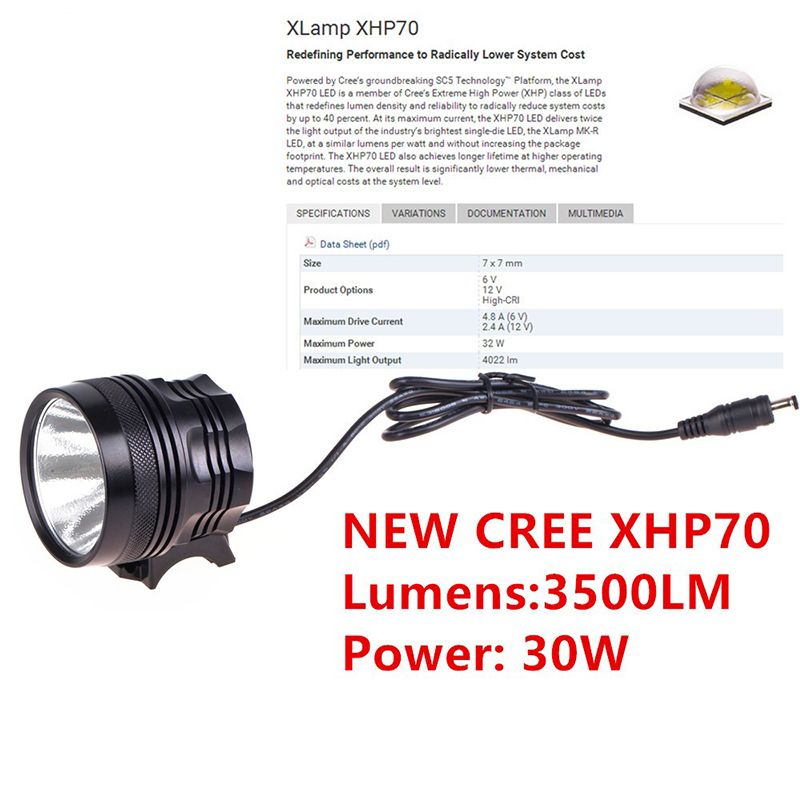 Bicycle Light XHP70 LED Headlight 3500 Lumens High Brightness Dual Functionality for Cycling and Hiking
