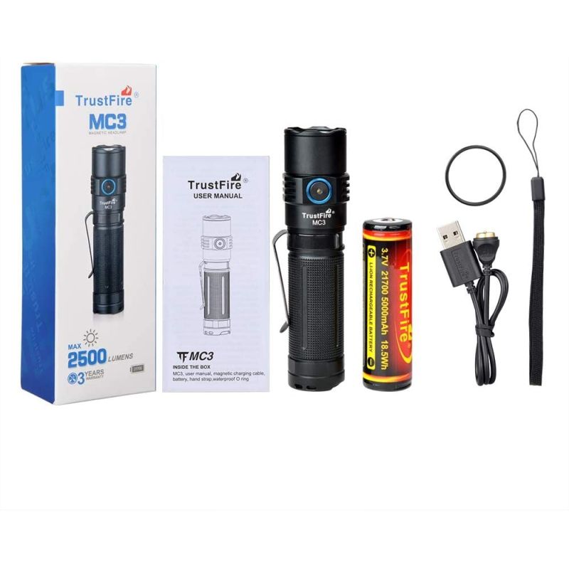 TrustFire MC3 XHP50 LED Flashlight 2500 Lumens USB Magnetic Charging IP68 Waterproof Compact and Powerful Light