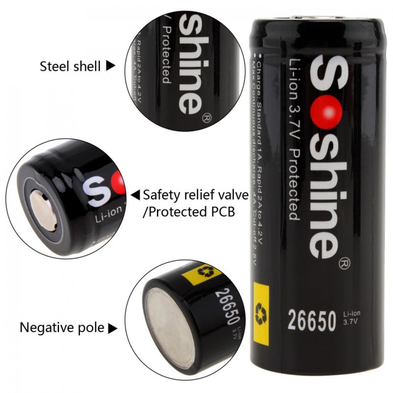 Soshine 26650 5500mAh Li-ion Rechargeable Batteries 2 Pack for Flashlights Power Tools Long-lasting Use