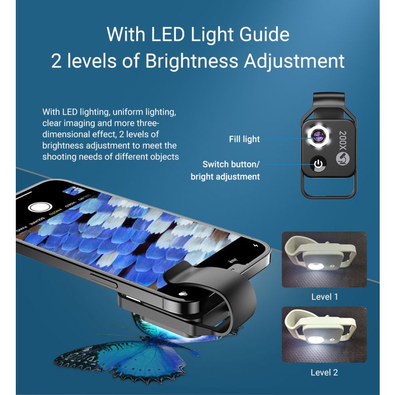 APEXEL 200X Microscope Lens with CPL Mobile LED Light for iPhone Samsung Perfect for Macro Photography
