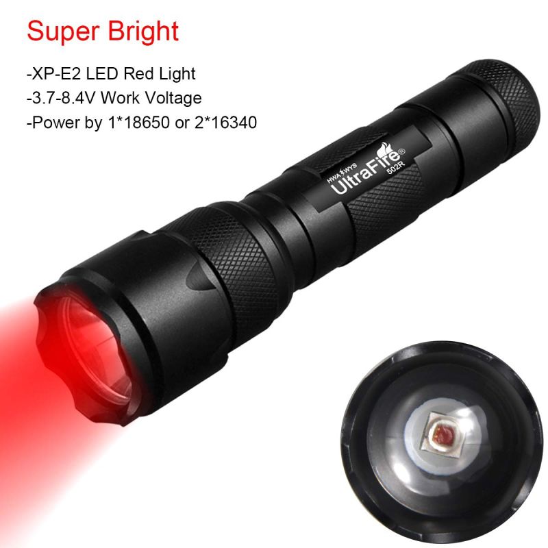 UltraFire WF-502B.2 XP-E2 LED Red Light Zoomable Compact Outdoor Flashlight for Night Hiking and Wildlife
