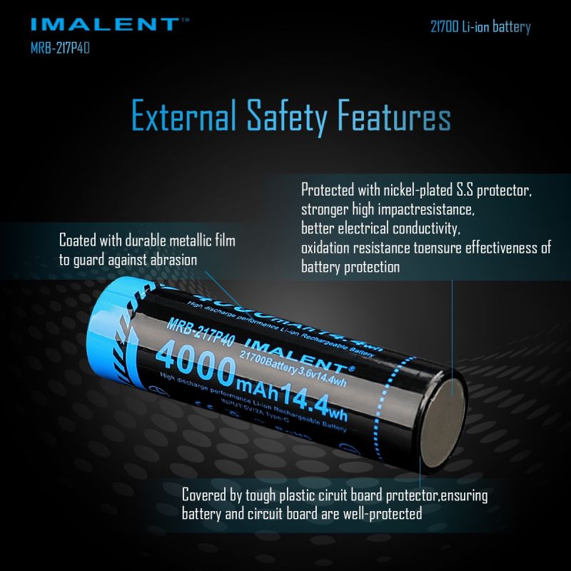 IMALENT MRB-217P40 21700 Battery 4000mAh Type-C Rechargeable High Capacity for Flashlights and Gadgets