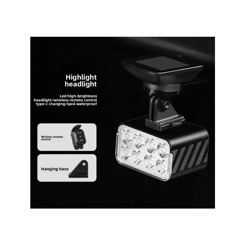 Wireless Remote Hoisting Bike Headlight 1800 Lumens Lifting Front Head Lamp