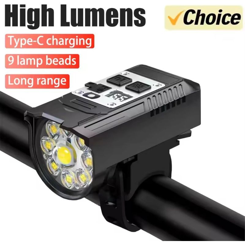 Bicycle Headlight 9 LED Bike Front Light Type-C Rechargeable Bike Lamp Waterproof Cycling light