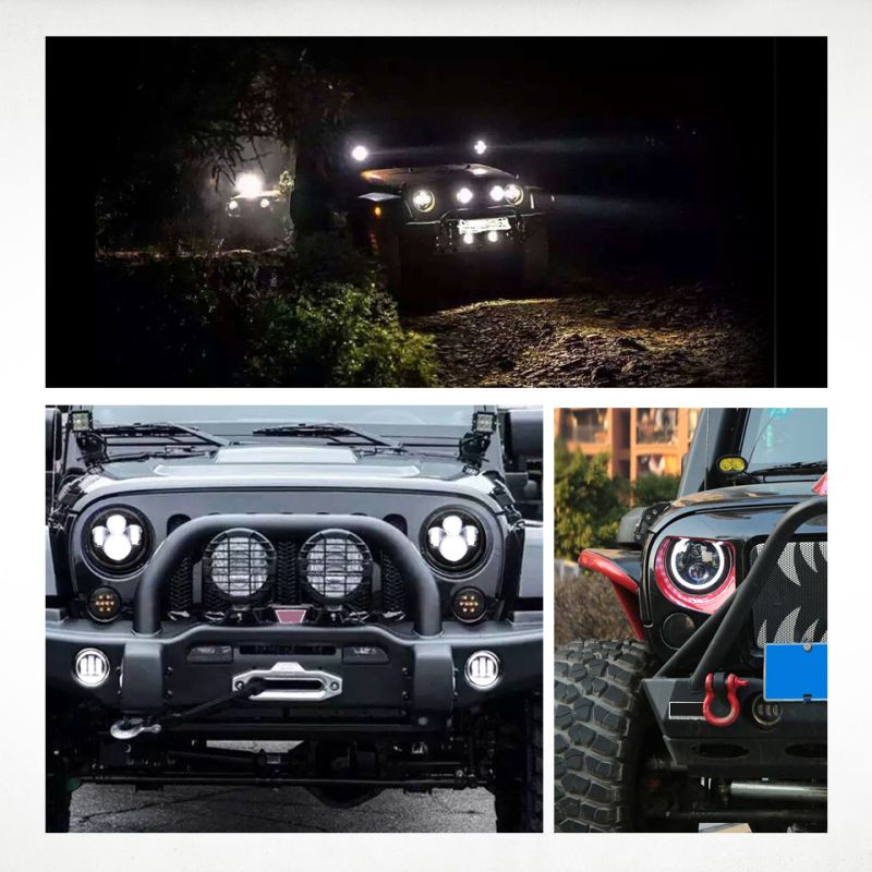 Motorcycle LIGHT 7 Inch LED Headlight for Jeep Wrangler Lada Niva 4x4 Bright Yellow White Angel Eye Weatherproof Design