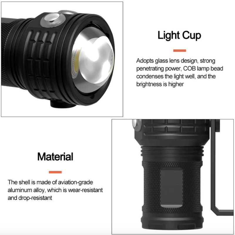 B12 LED Diving Flashlight Bright Dive Light for Underwater Photography IPX8 Waterproof Scuba Dive Lantern