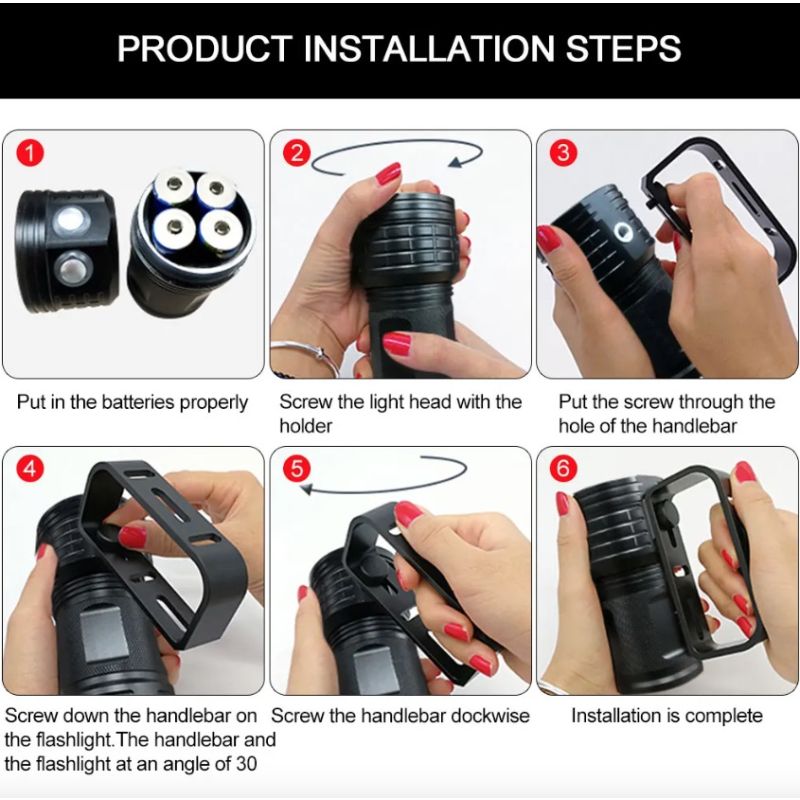 B12 LED Diving Flashlight Bright Dive Light for Underwater Photography IPX8 Waterproof Scuba Dive Lantern