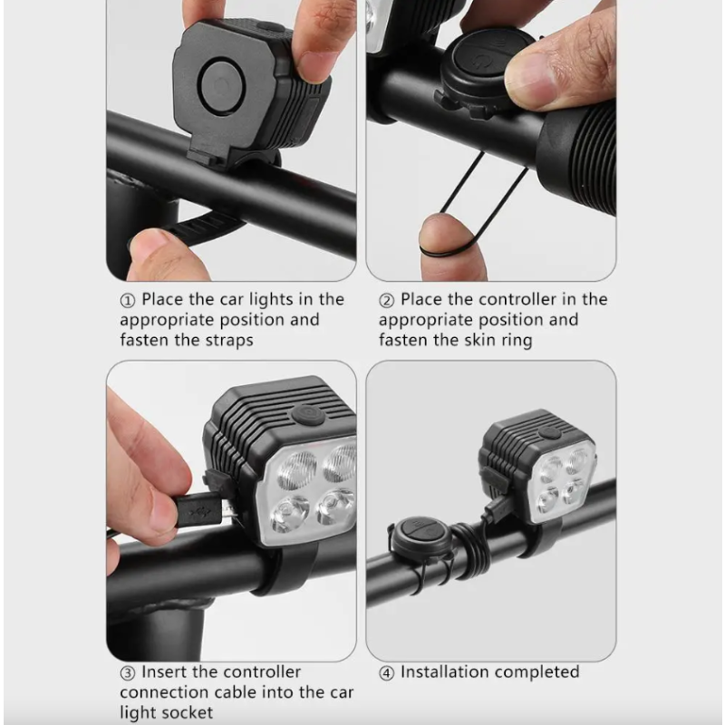 Bicycle Headlight Horn 2-In-1 mtb Bike Near And Far Lights 2/4 Lamp Beaded Wire Control Bell Horn Bike Accessories