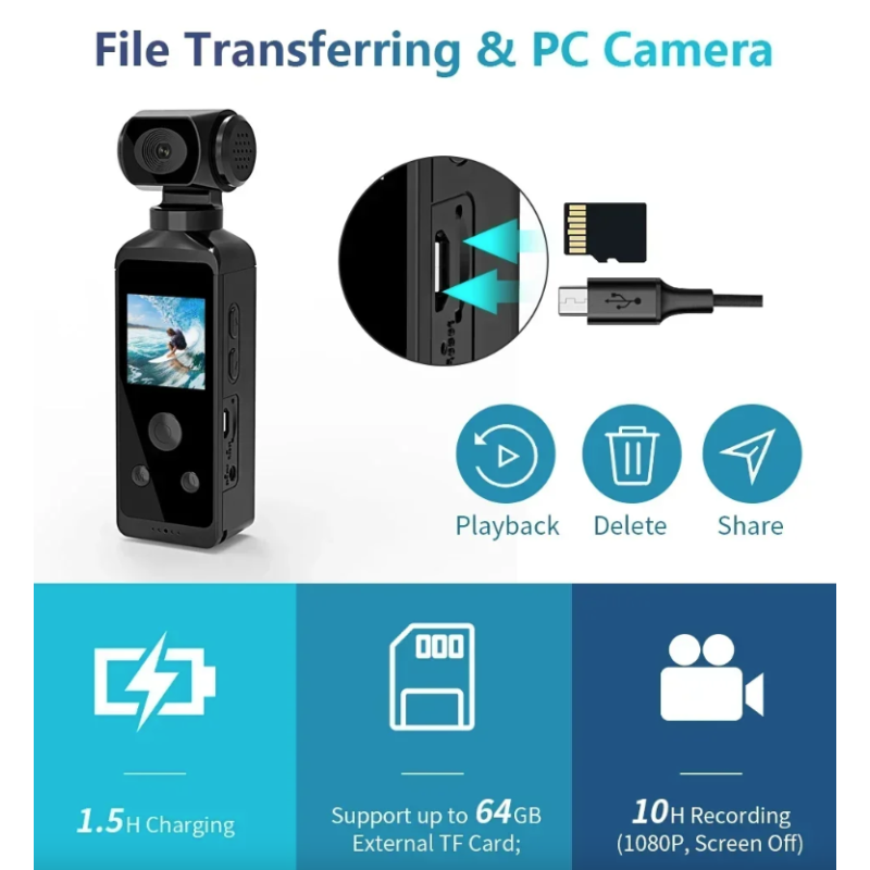 4K Ultra HD Pocket Action Camera 270° Rotatable Vlog Wifi Mini Sports Cam Helmet Travel Bicycle Driver Recorder