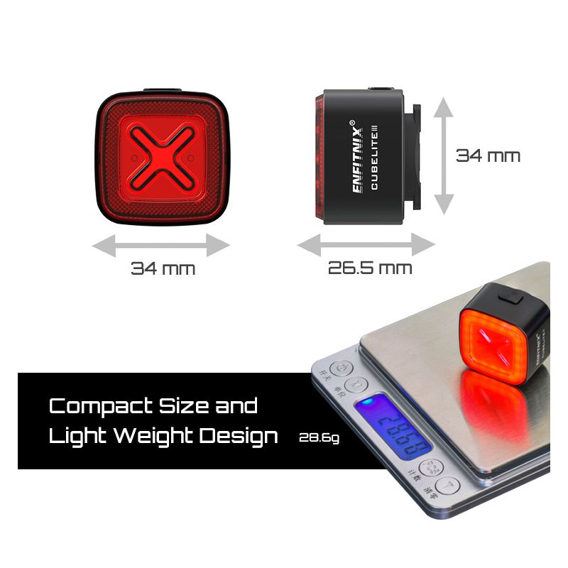 Enfitnix Cubelite III Smart Tail Light Ultra Bright Rear Light USB Charge Cycling Safety 30 Lumens