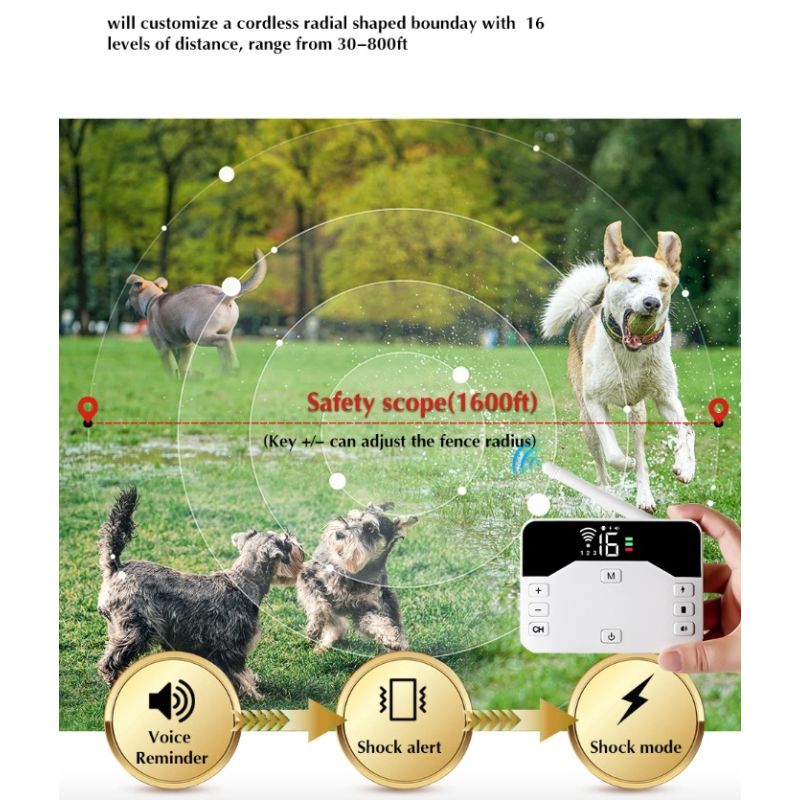 Wireless Dog Fence System Remote Training Collar for All Size Dogs Safe Pet Containment and Behavior Management