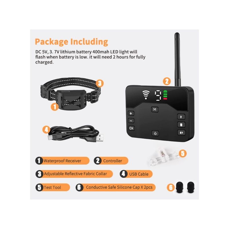 Wireless Dog Electric Fence Remote Training Collar Rechargeable Safe Pet Containment Customizable Boundaries