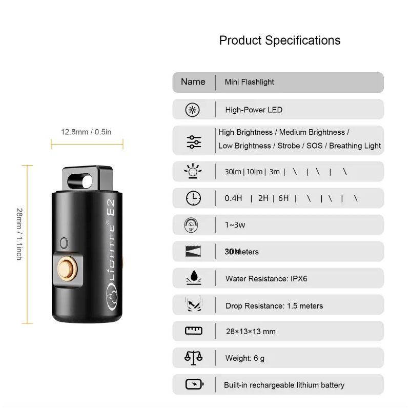 Mini Flashlight LED Rechargeable Camping Hiking Keychain Light with Necklace