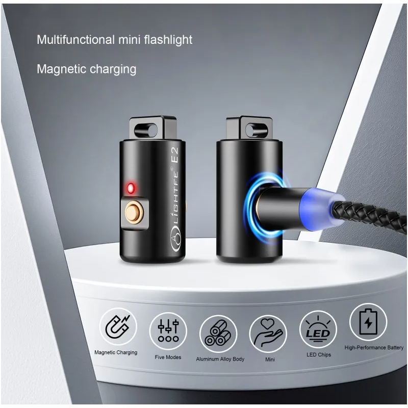 Mini Flashlight LED Rechargeable Camping Hiking Keychain Light with Necklace