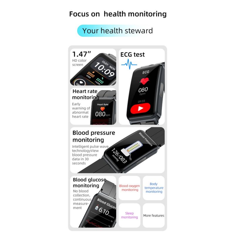 EP01 Blood Glucose Sugar Smart Watch ECG HRV heart rate temperature 1.47