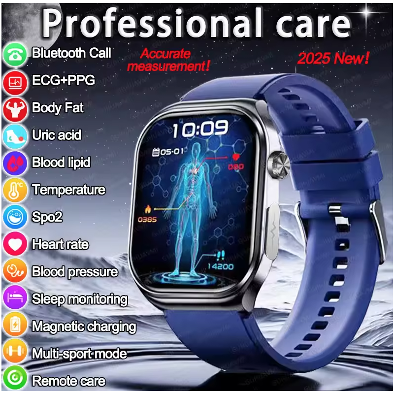 ET585 ECG+PPG AI Health Diagnose Smart Watch Men Women Clock Blood Lipid BP Uric Acid Heart rate 