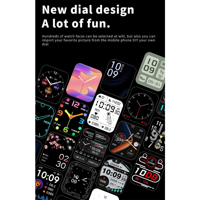 F57L Smart Watch Blood Glucose Blood Pressure Heart Rate Temperature Monitoring Sport Monitoring 1.91 Inch Sn